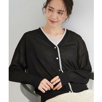 【洗濯機可/S-LL】配色シフォン襟でサマ見え 上品シアーカーディガン
