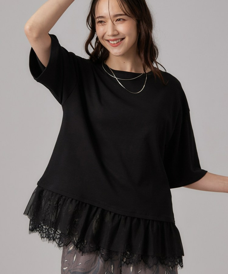 ひんやり裾レースTシャツ1