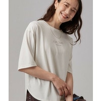【体型カバー】インせず着られる 配色ステッチロゴTシャツ