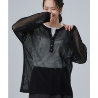 【2点セット/洗濯機可/S-LL】ヘンリーネックメッシュニット+タンクトップセット