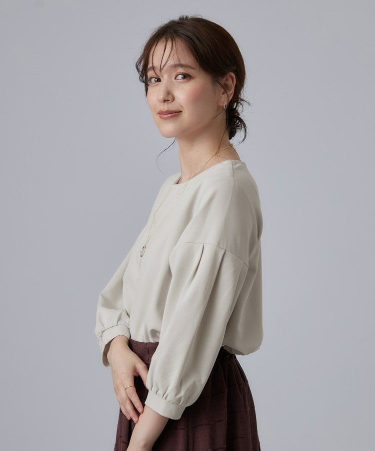 【着丈選べる/2点セット】大人のきれい見え ネックレス付き お袖タック8分袖トップス3