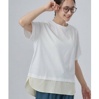 【ひんやり/体型カバー/S-LL】インせず着られる 異素材ドッキングTシャツ