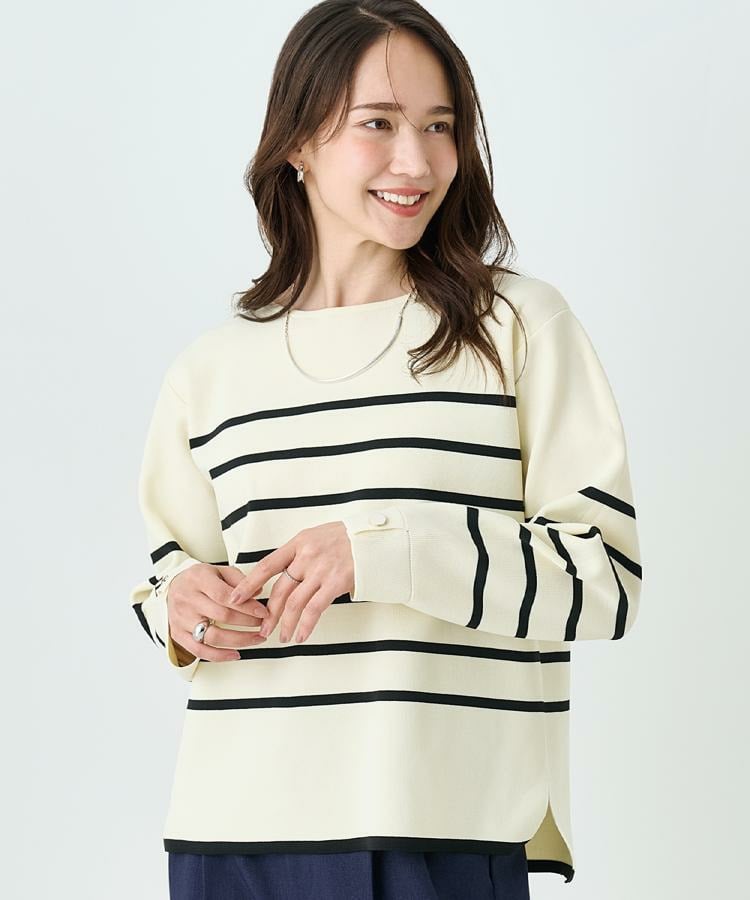 【洗濯機可/S-LL】抜け感ある着こなしに 金ボタン付き スポンディッシュ クルーネックニット1