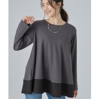 【S-LL/体型カバー/抗菌防臭】すっぽり隠れる 裾切り替えAライン長袖ゆるトップス