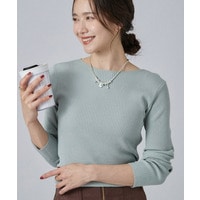 【毛玉になりにくい/S-LL/洗濯機可】ボートネックで首元美しく やわらかリブニット
