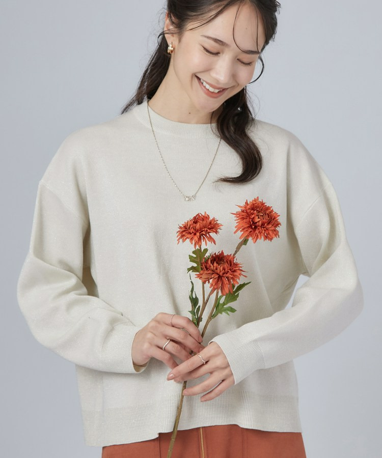 【S-LL/洗濯機可/体型カバー】繊細なラメが品よく華やか スウェットライクニット1