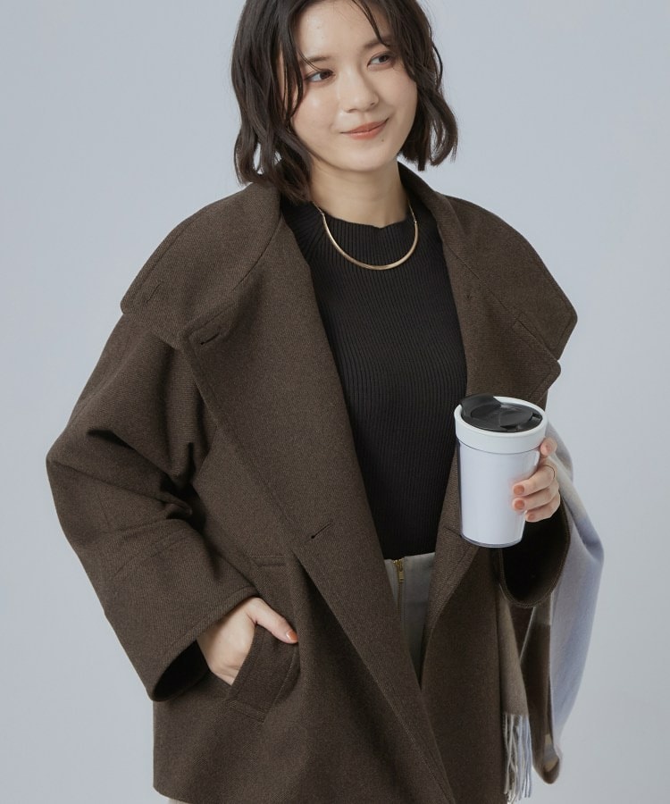 【S-LL】見た目以上に軽い ウール調 スタンドカラーショートコート