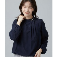 【あったか/通勤/セレモニー】裏地にヒミツ 首元パールが上品 インしてる風裏起毛ブラウス