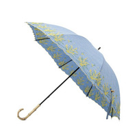 【日傘/晴雨兼用】【because】ミモザ刺繍ロングアンブレラ