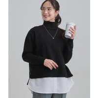 【2点セット/S-LL】時短で決まる もちもちハイネックニット+裾シャツインナー