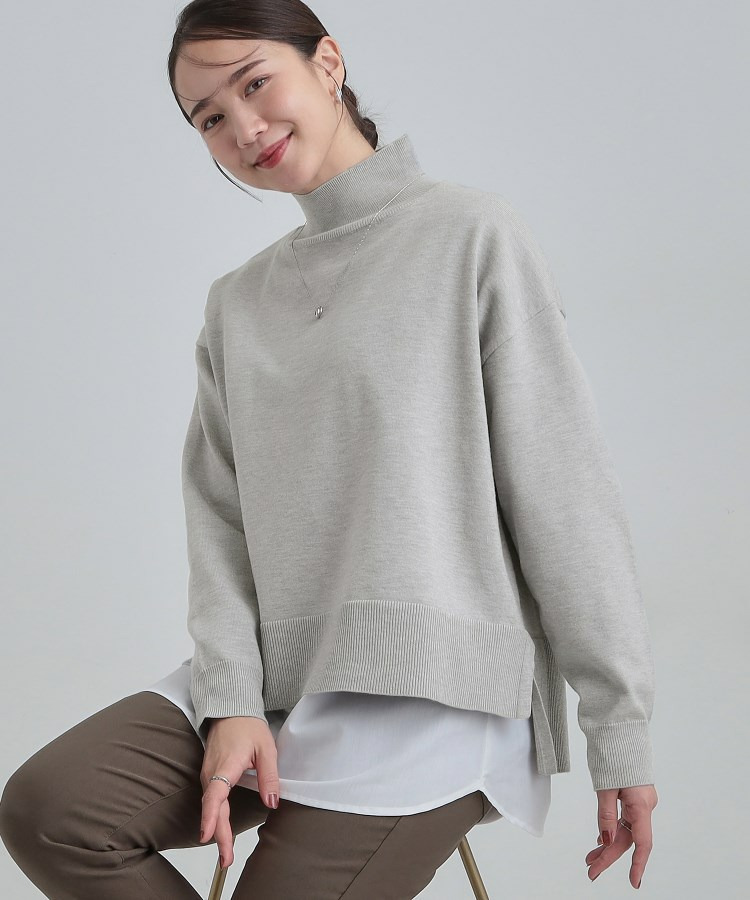 【2点セット/S-LL】時短で決まる もちもちニット&裾シャツインナー1