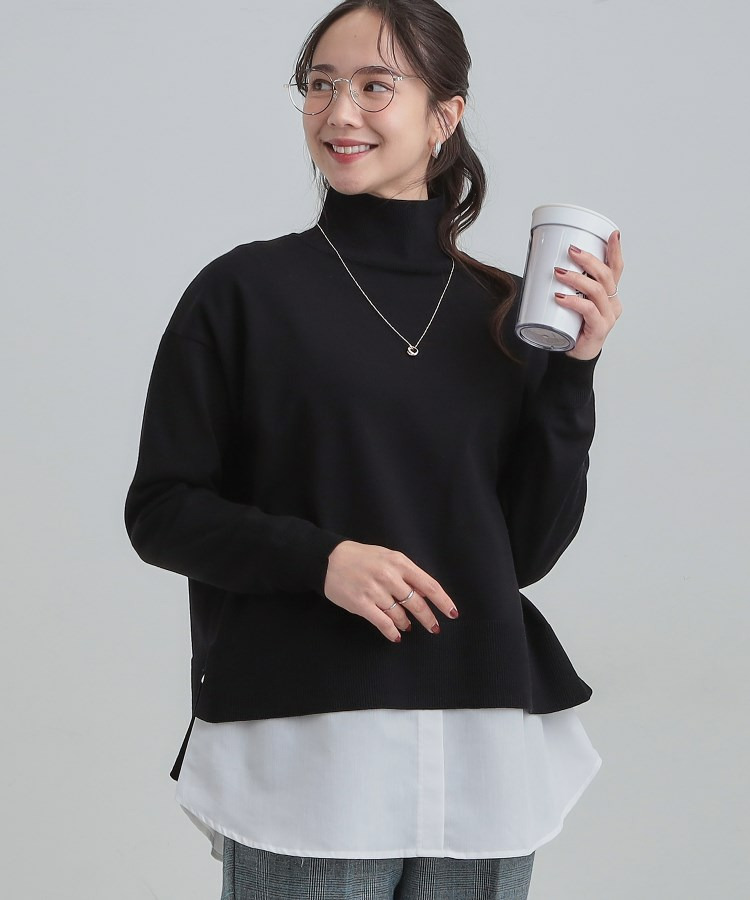 【2点セット/S-LL】時短で決まる もちもちニット&裾シャツインナー1