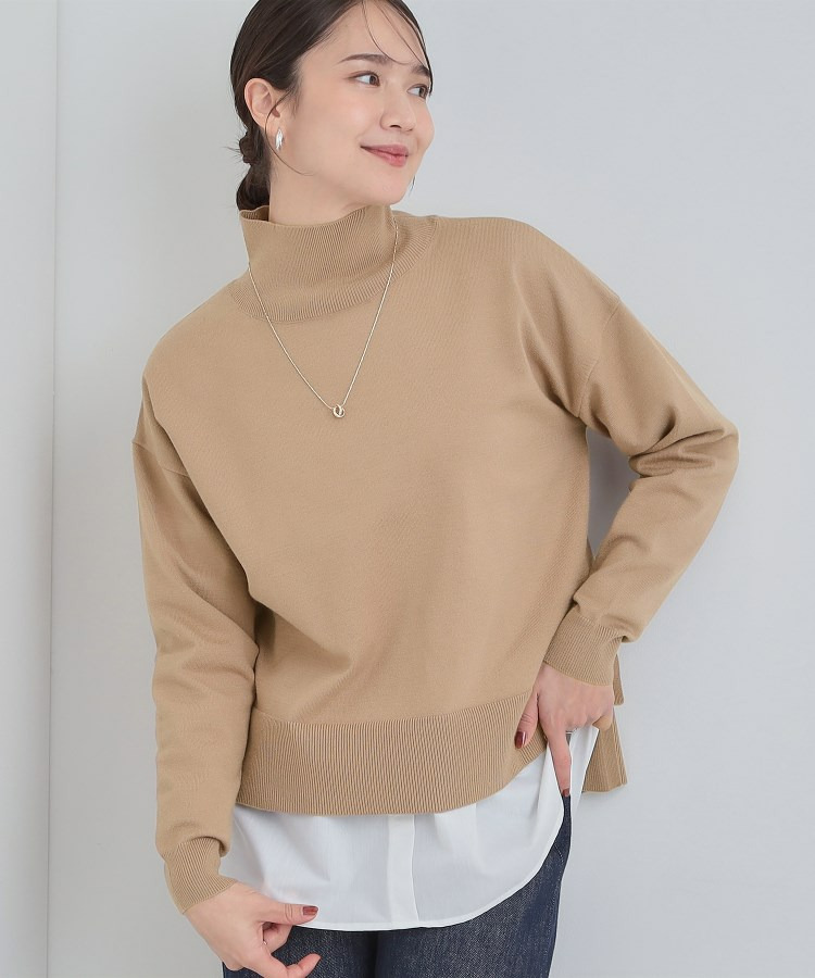 【2点セット/S-LL】時短で決まる もちもちニット&裾シャツインナー1