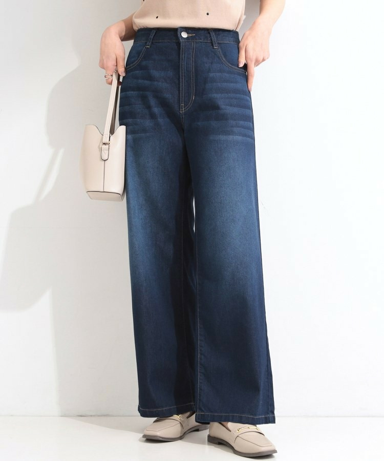 【ひんやり/S-LL】夏でも快適 ライトデニムワイドパンツ
