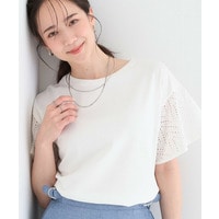 【汗じみ防止/ひんやり/S-LL】レースが華やか お袖フレアTシャツ
