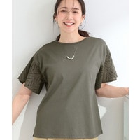 【汗じみ防止/ひんやり/S-LL】レースが華やか お袖フレアTシャツ
