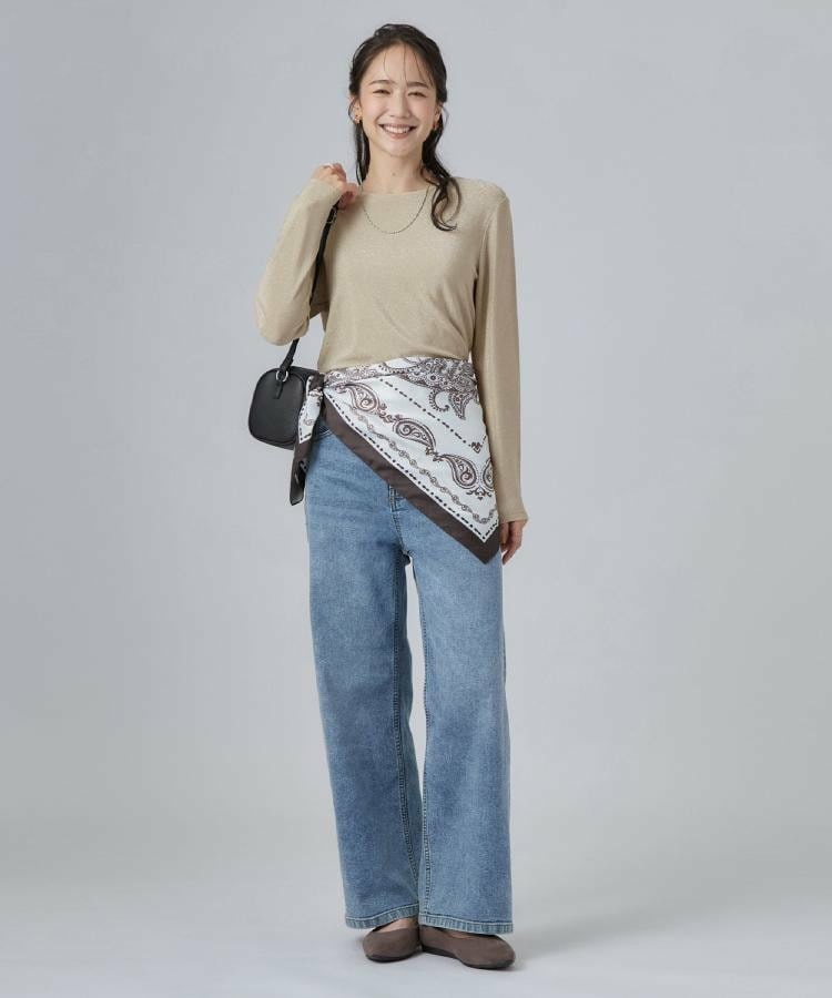 【S-LL/ストレッチ/色落ちしにくいネイビー】脚がまっすぐきれいに見える ワイドストレートデニムパンツ26