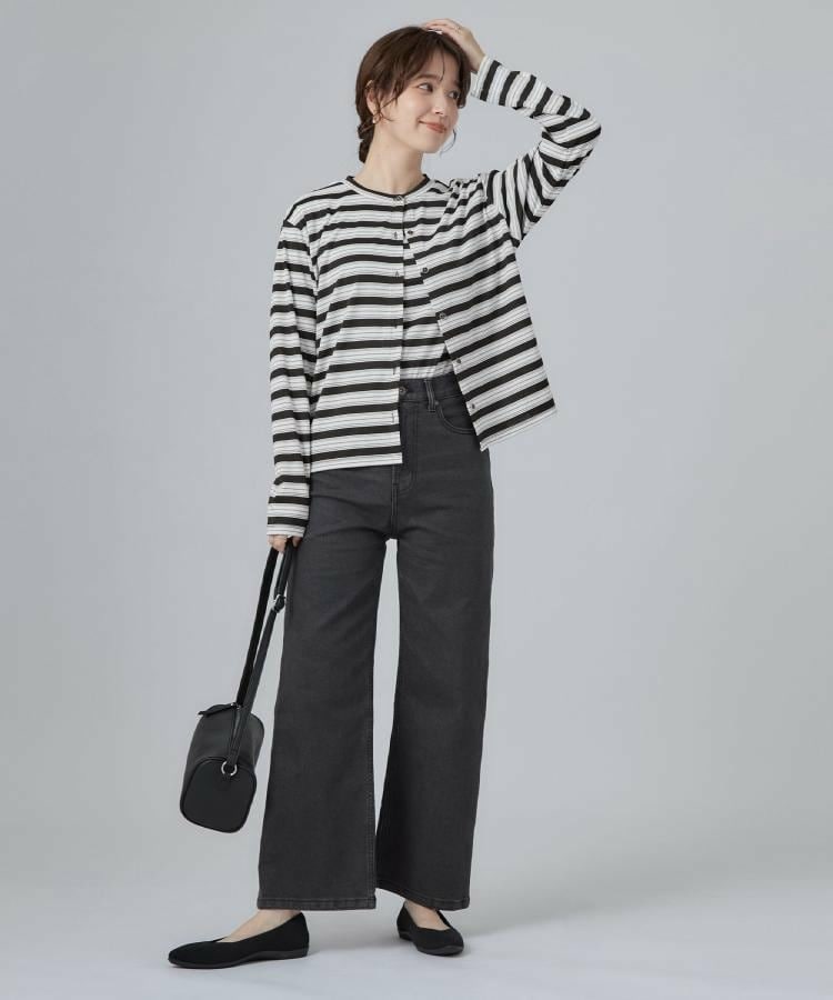 【S-LL/ストレッチ/色落ちしにくいネイビー】脚がまっすぐきれいに見える ワイドストレートデニムパンツ27