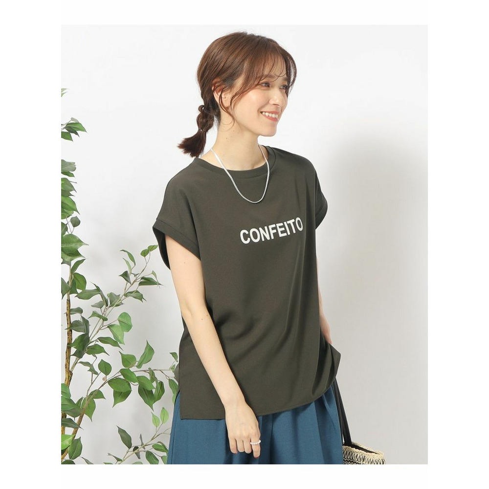 大人のフェミニンカジュアルに シアージョーゼットロゴTシャツ チャコールグレー(014) 1