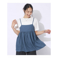 【2点セット】着回しを楽しめる ふくれジャカードキャミ＋Tシャツ