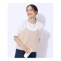 【2点セット】秋冬も活躍 フェイクファービスチェ×Tシャツ