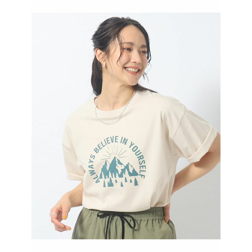 【洗える/プチプラ/綿100％】グラフィック半袖ゆるTシャツ グレージュ(850) 1