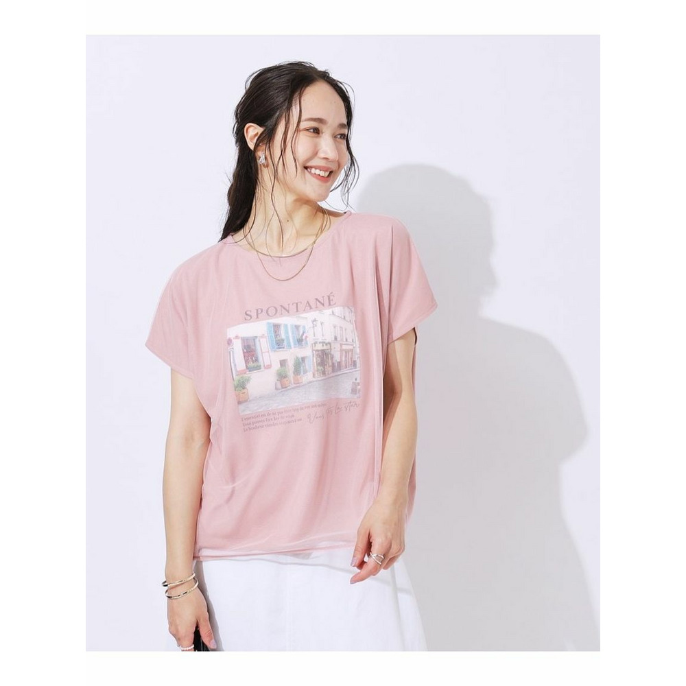 着るだけで旬な着こなしに フロントチュール重ねプリントTシャツ5