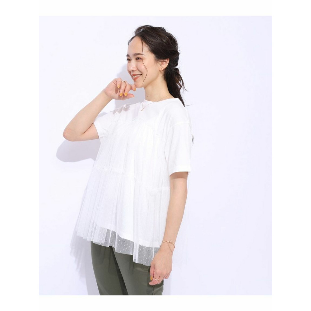 【動くたびにふわっと揺れる】　着るだけで華やかな ドットチュールドッキングTシャツ2