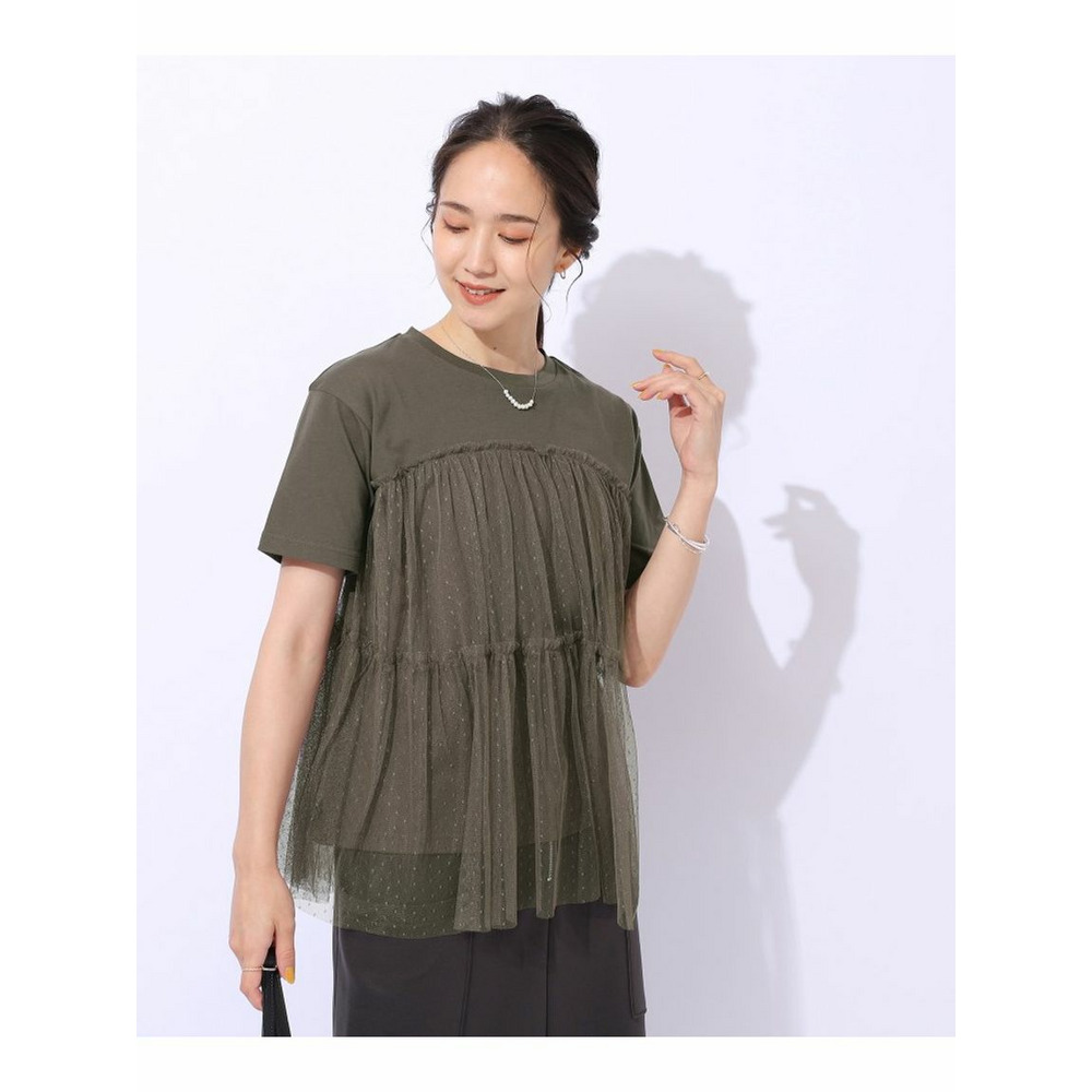 【動くたびにふわっと揺れる】　着るだけで華やかな ドットチュールドッキングTシャツ5