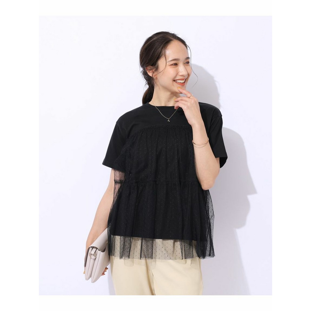 【動くたびにふわっと揺れる】　着るだけで華やかな ドットチュールドッキングTシャツ9