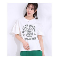 【洗える/S-LL】プリントアソート お袖フリルTシャツ