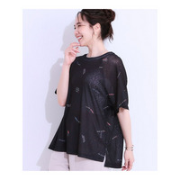【洗える/S-LL】ゆるっとこなれ見え 総柄プリント シアーTシャツ