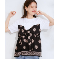 スカーフ巻きレイヤード風Tシャツ