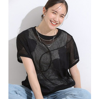 【S-LL】にょろにょろ刺繍 透かし編みニット