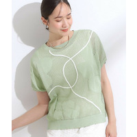 【S-LL】にょろにょろ刺繍 透かし編みニット
