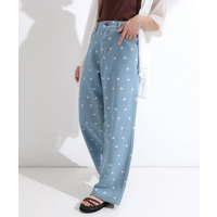 【S-LL】周りと差がつく デイジー柄デニムワイドパンツ