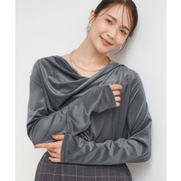 【S-LL】ベロア調ドレープデザインカットソー