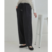 【あったか】裏起毛ストーン付きスウェットカーブパンツ