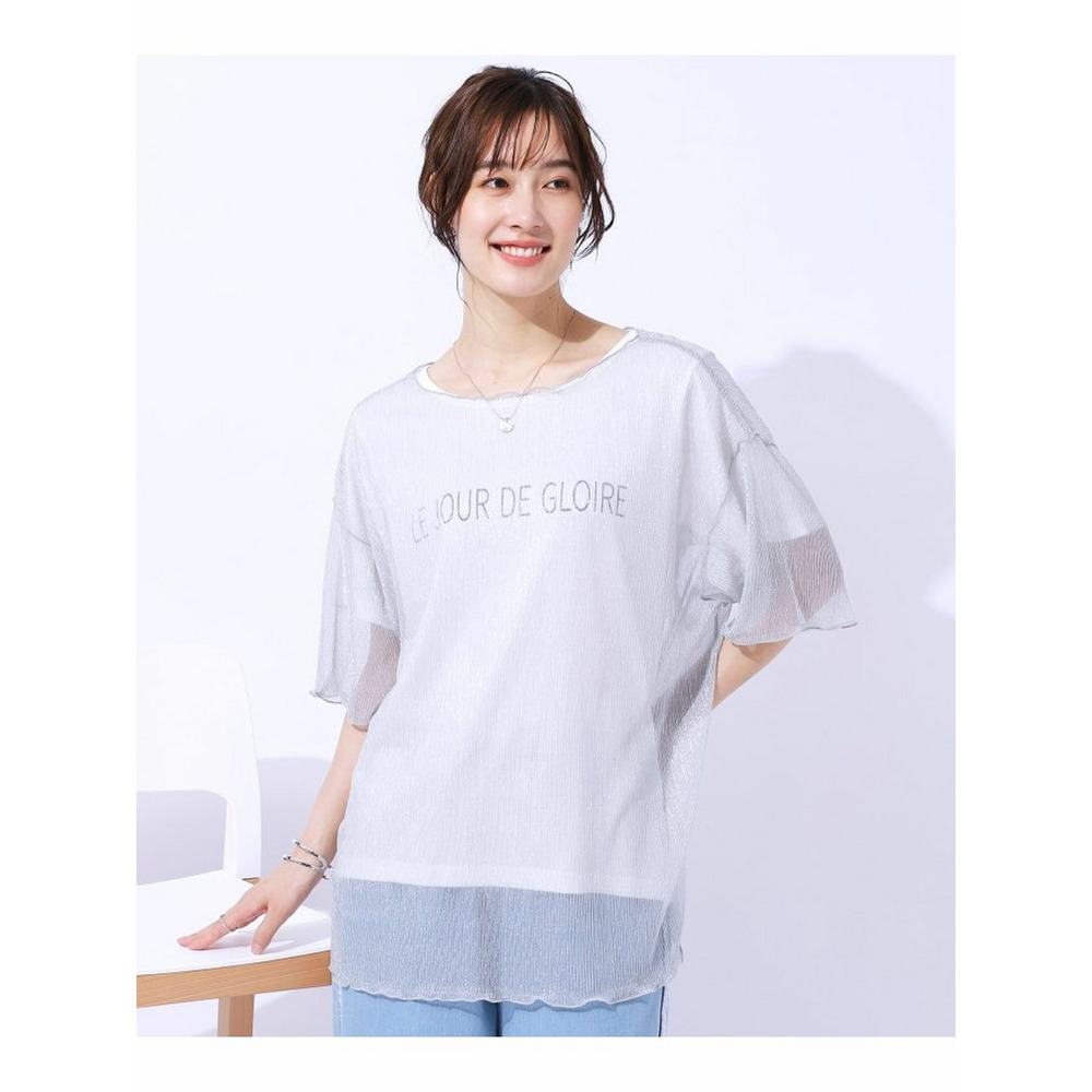 【2点セット】ラメシアーTOPS × ロゴTシャツ ライトグレー(011) 1