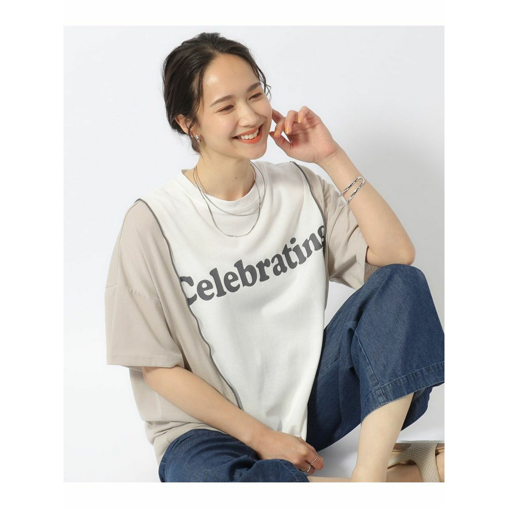 【洗える】リメイク風 切り替えTシャツ ホワイト(502) 1