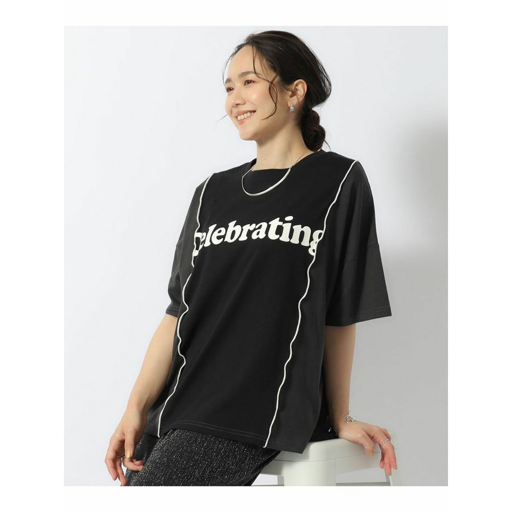 【洗える】リメイク風 切り替えTシャツ ブラック(519) 1