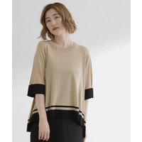 涼やか体型カバー　配色シアーニットプルオーバー