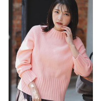 【石川梨華さん着用】【洗える】バックリブ切替ニット