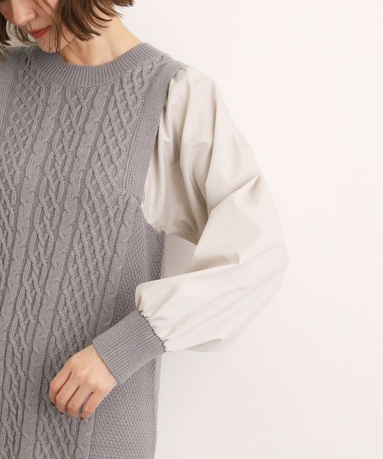 【石川梨華さん着用】一枚で華やぐ、袖布帛ケーブルニットワンピース22