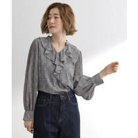 袖プリーツフロントフリルブラウス