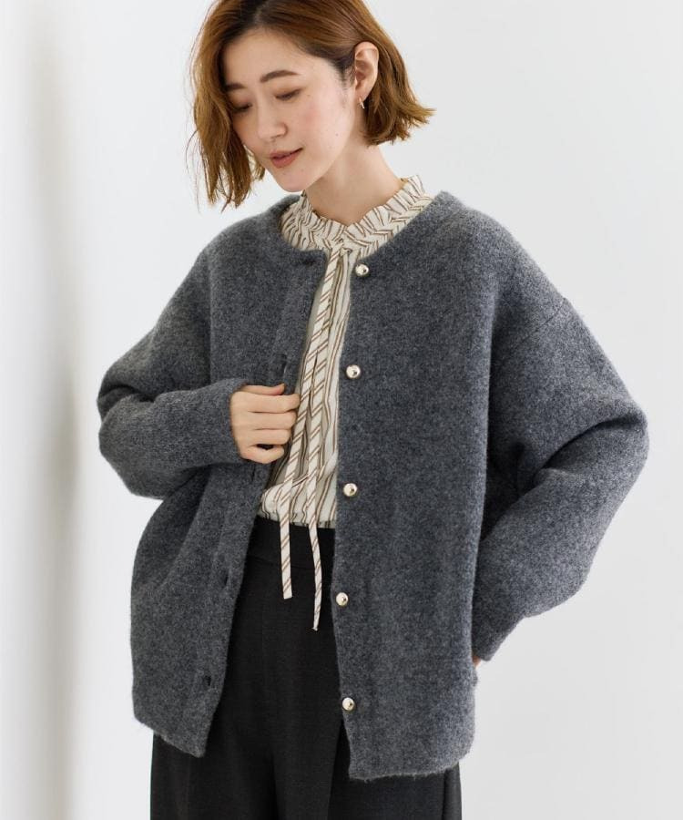 ふっくらやわらかく、毛混オーバーニットカーディガン1