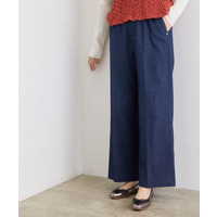 裏起毛デニムライクストレートワイドパンツ