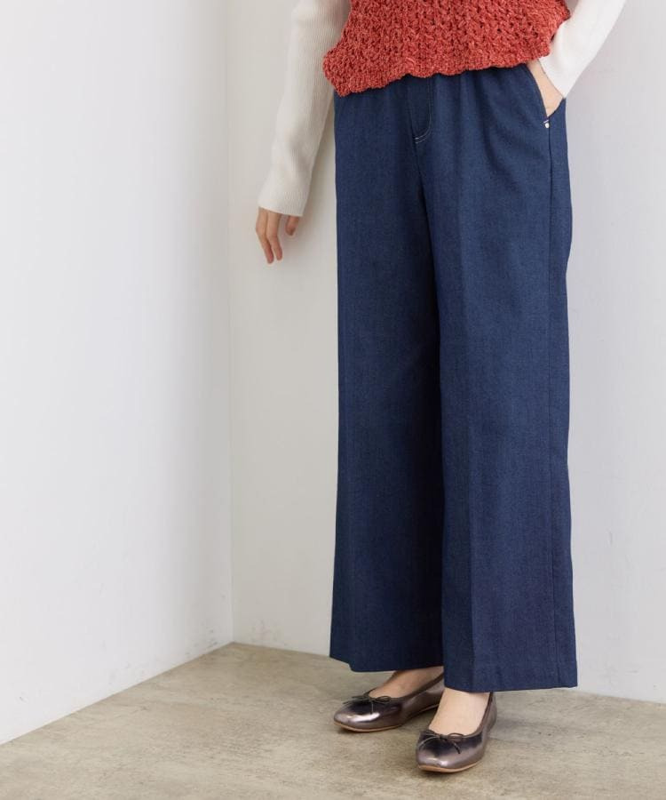 裏起毛デニムライクストレートワイドパンツ1