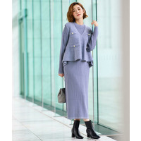 【2点SET/体型カバー】一枚で決まる、ペプラムベスト×ニットワンピース