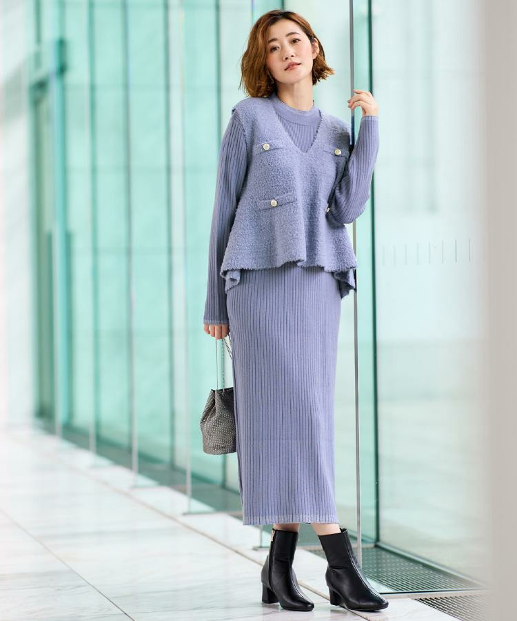 【2点SET/体型カバー】一枚で決まる、ペプラムベスト×ニットワンピース1